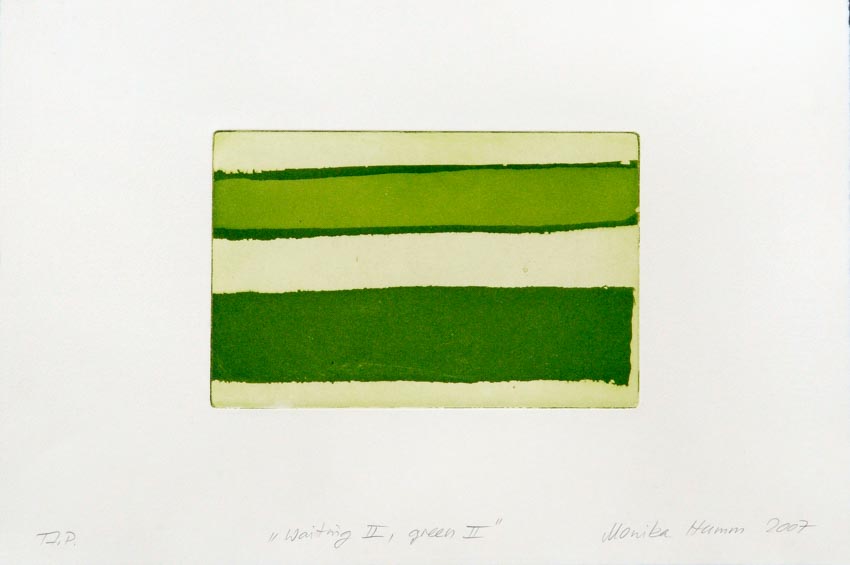 Monika Humm Waiting II - Green II, 2007, Aquatinta, PG 13x20cm, auf Bütten 26,5x39cm 
