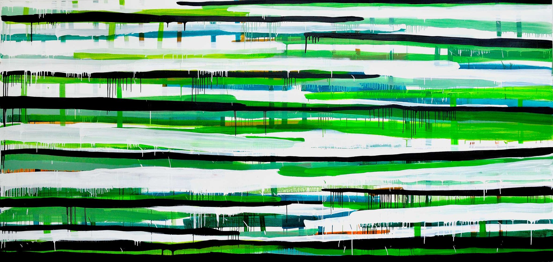 Monika Humm Going on 27, 2008, Acrylmalerei auf Leinwand, 195x415x5cm