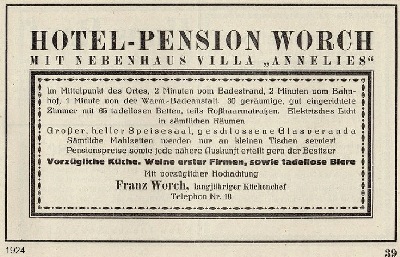 Anzeige aus dem Inselprospekt von 1924