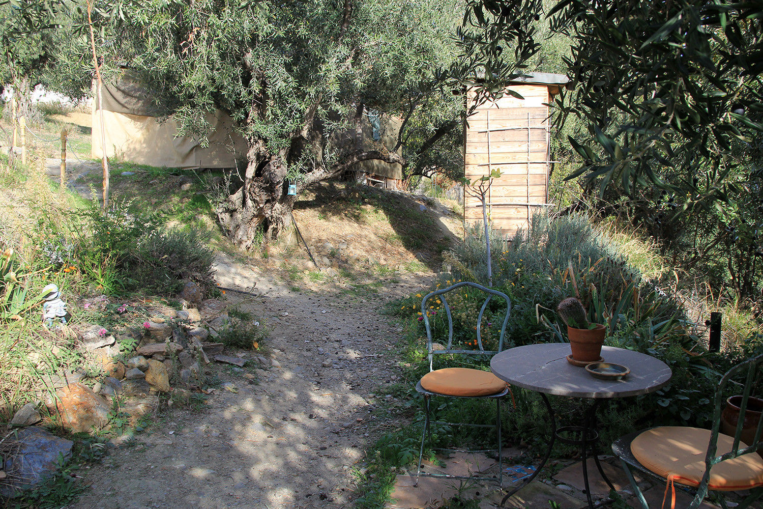 The terrace in front of the cabin