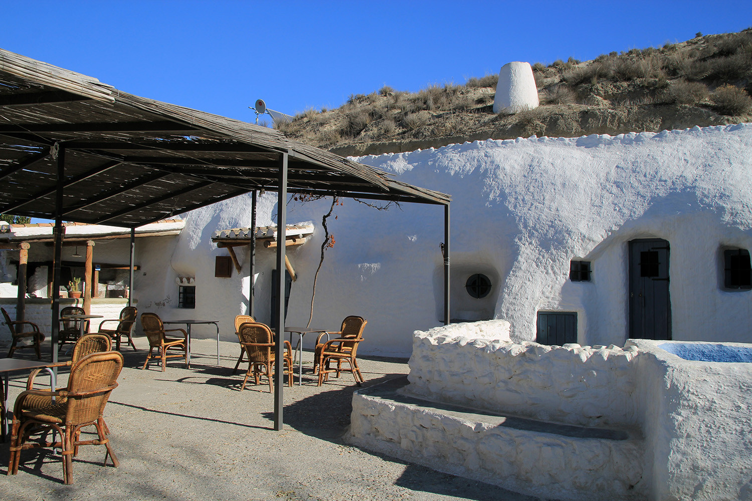 The terrace of the cave restaurant