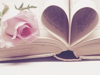 a book and a rose representing storytelling of couples brought together by psychic readings.