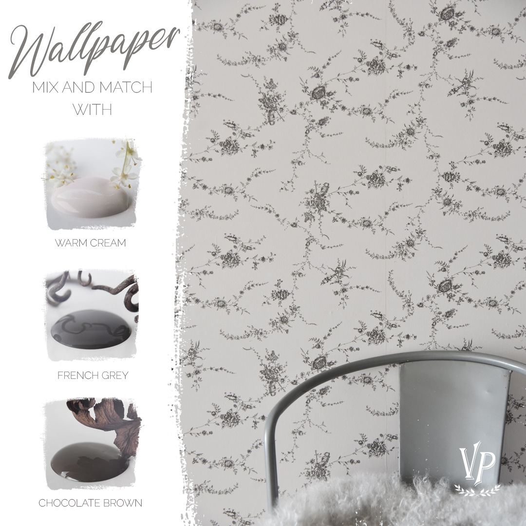 Vintage Paint Wallpaper Flowers French Grey