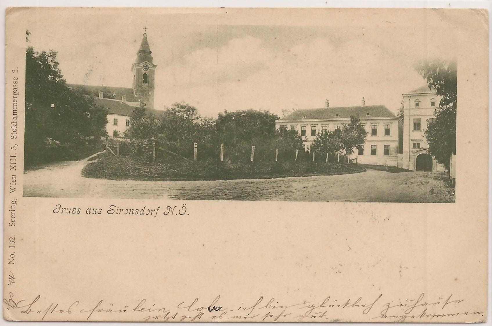 Stronsdorf 1904 Schloss, Schule, Kirche mit Pfarrhof