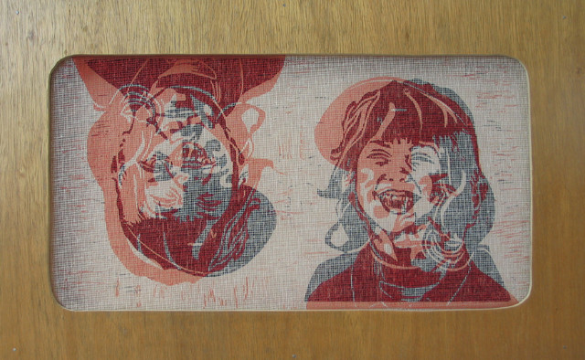 twins  - malso/malso, 2011, Linoldoppeldruck auf Papier und Gaze