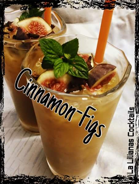 Cinnamon Figs... Feigenlikör, Orientalische Gewürze, Zimt, Haselnusssirup und Maracujasaft, mit frischen Feigen, Minze und Nelken garniert