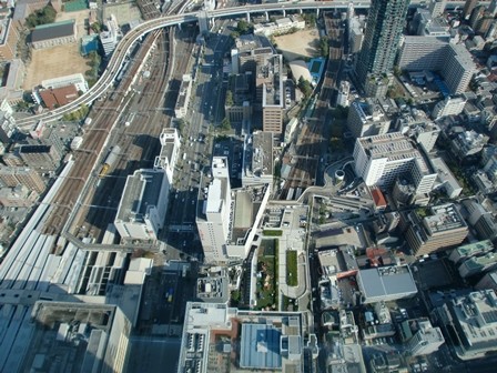 足元に見える近鉄阿倍野橋駅