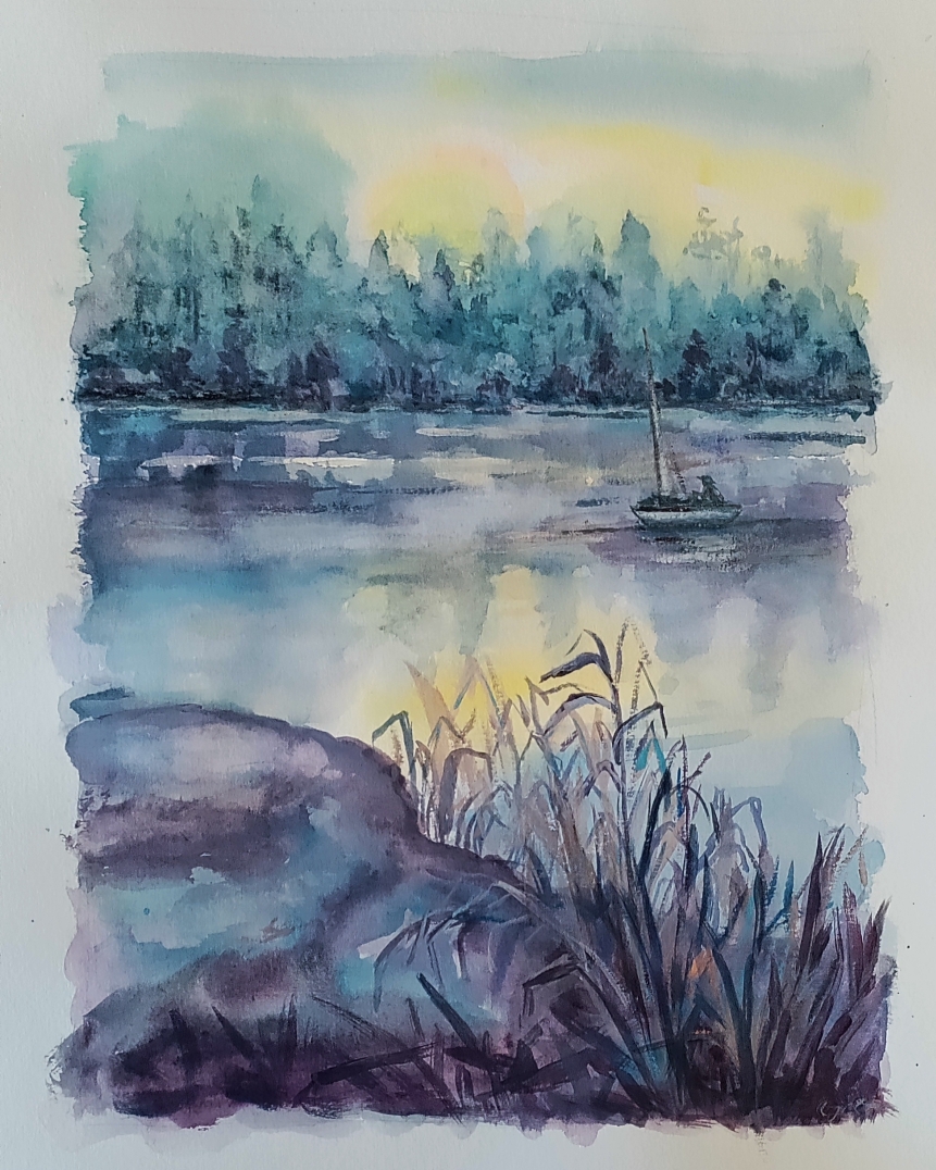 Aquarell Malerei A3, Am See