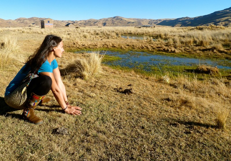 Touching Mother Earth, on the way to Lake Titicaca, Andes/Peru