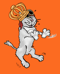 Stripfiguur Poes Puddie danst op Koningsdag.