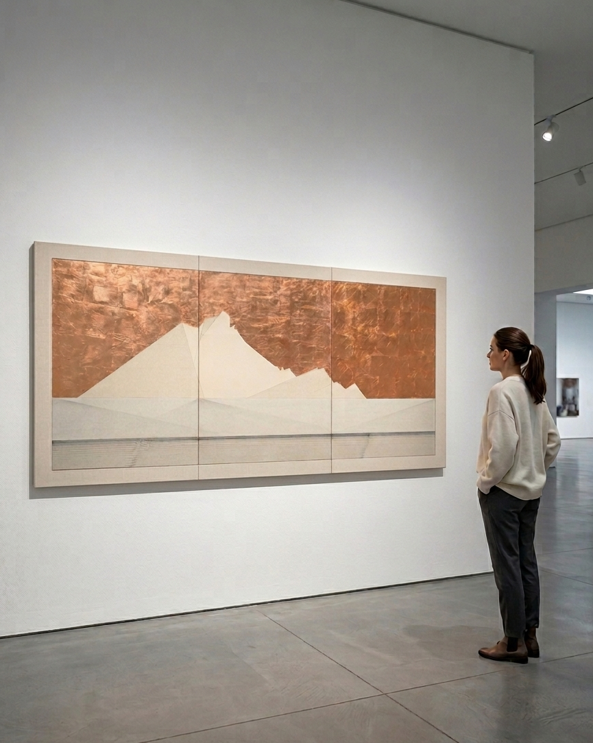 abstrakte Landschaftsdarstellung in Ausstellung von Uta Nitschke