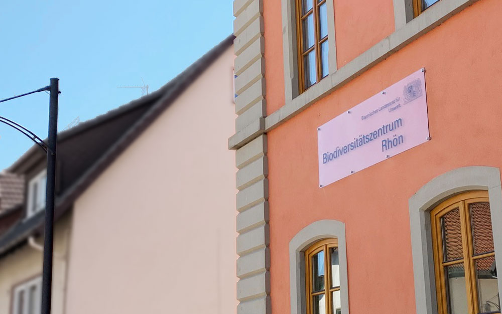 Fassadenschild aus Acrylglas transparent mit Beschriftung, befestigt mit Edelstahl-Wandabstandshaltern (© WÖRLE medien, Werbetechnik Würzburg, Rhön, Schweinfurt)
