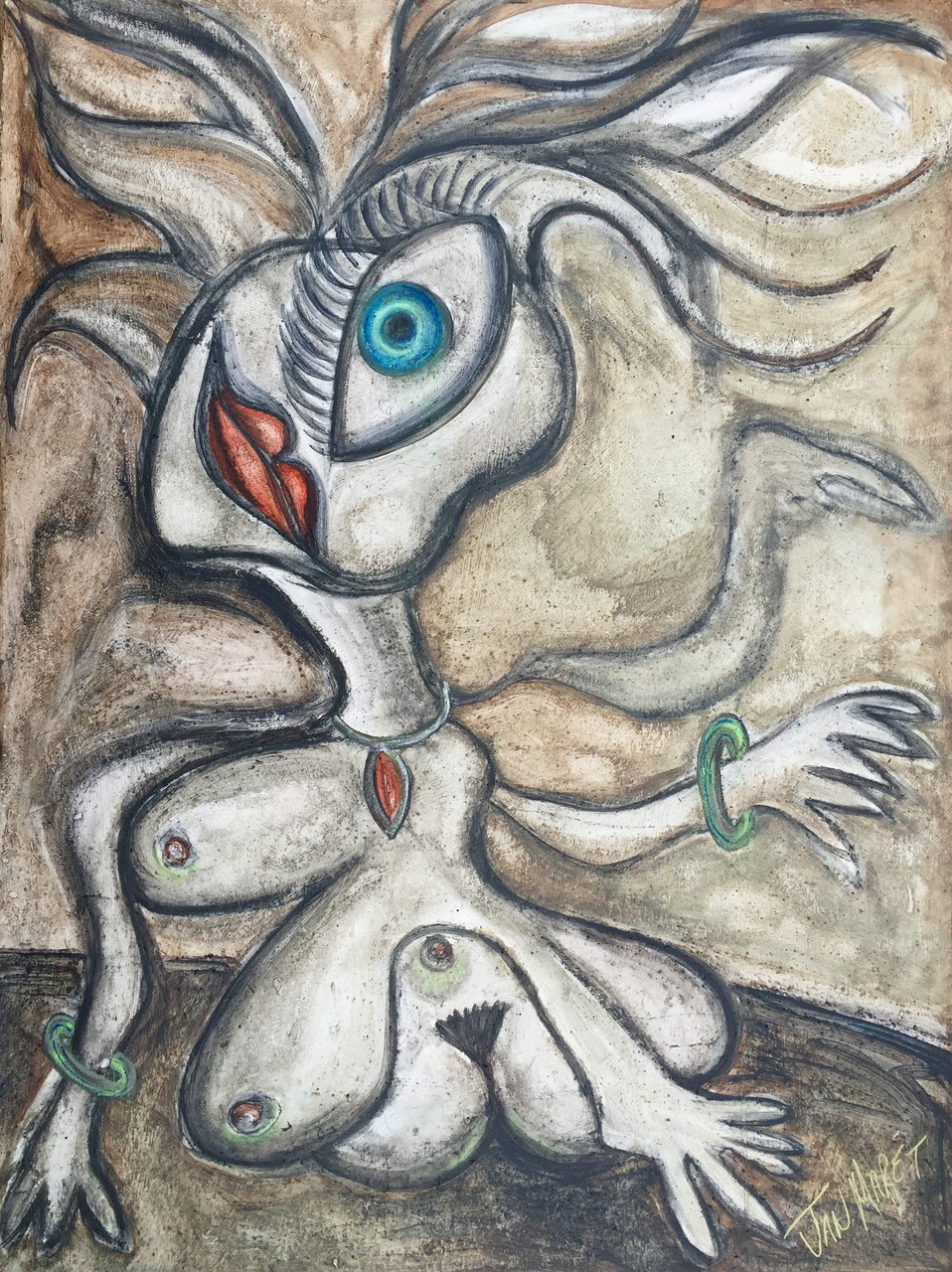 "ATE~Goddess of Mischief" (46x34)  (mixed water media on felt tar paper)  $5000