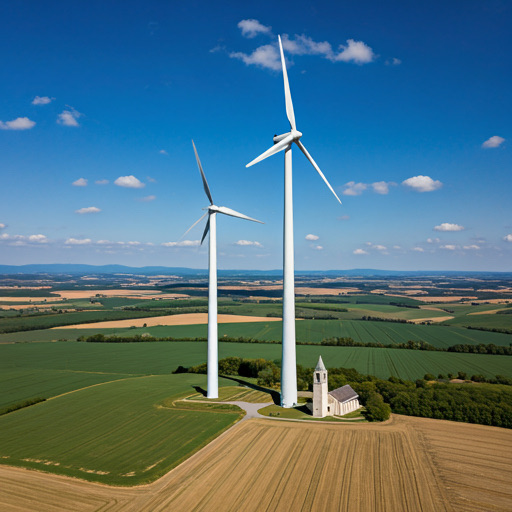 Größenvergleich einer 30m hohen Kirche mit einer 270m hohen Windkraftanlage
