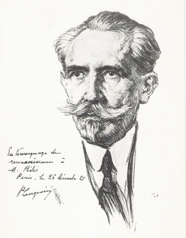 Paul Langevin professeur, physique et chimie 1928 fusain André Aaron Bilis