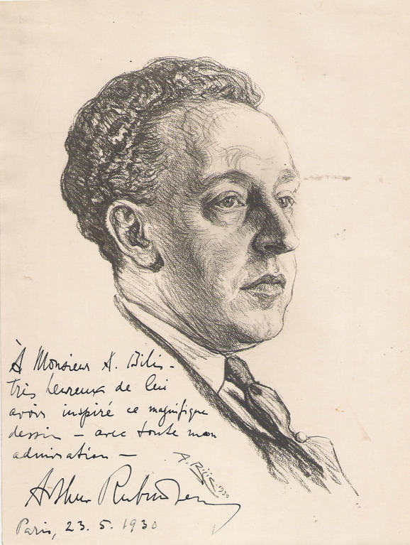 Rubinstein Arthur, musicien 1930  fusain André Aaron Bilis