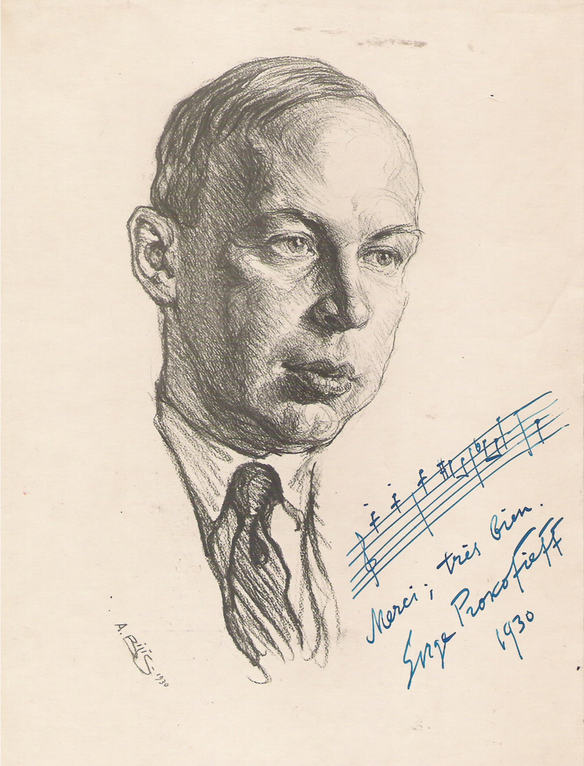 Prokofieff Serge, compositeur 1930  fusain André Aaron Bilis