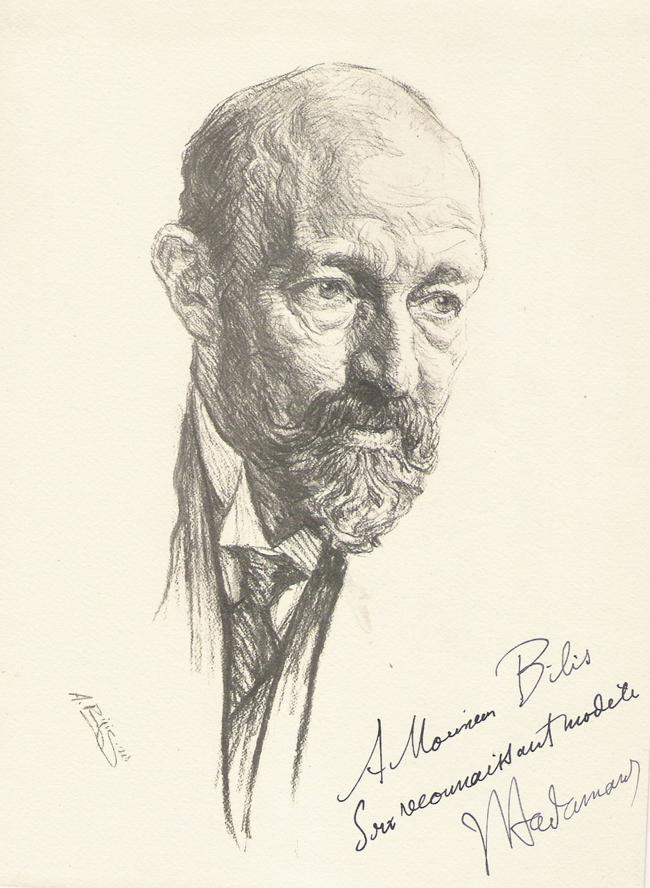 Jacques Hadamar  professeur  1928 fusain André Aaron Bilis