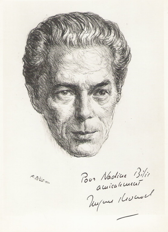 Jacques Monod biologiste et boichimiste, prix Nobel de médecine 1970 fusain André Aaron Bilis