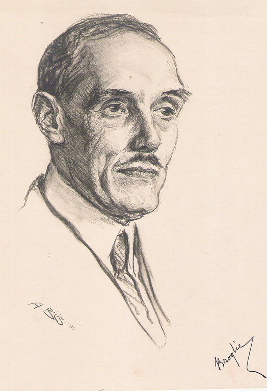 De Broglie Louis, mathématicien 1934 fusain André Aaron Bilis