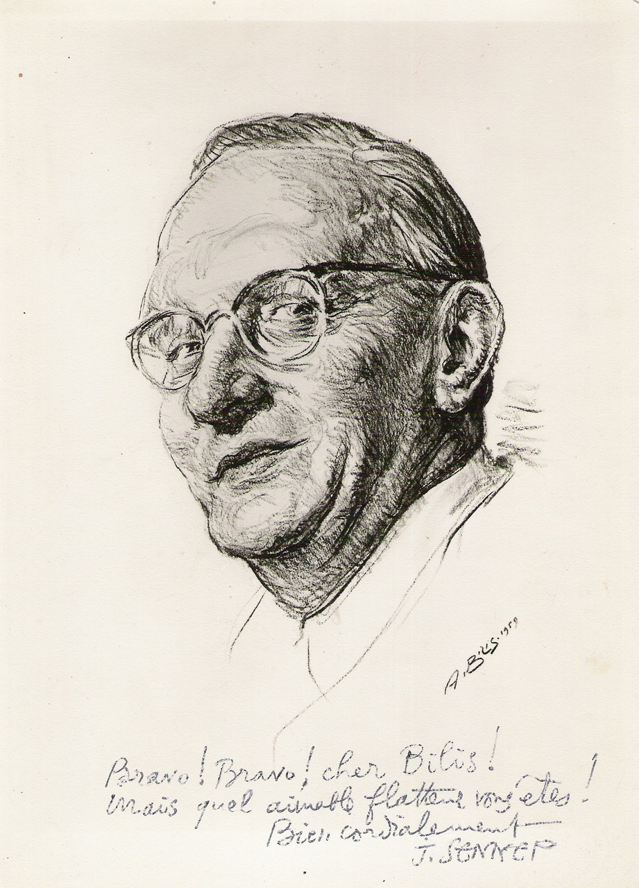 Jean-Jacques Sennep  dessinateur et caricaturiste  1959 fusain André Aaron Bilis