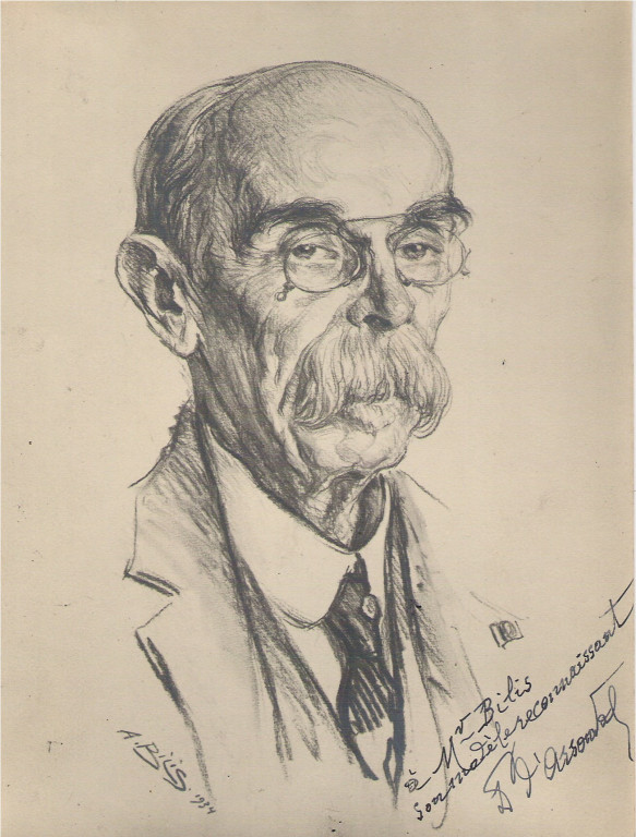 Arsene d'Arsonval  professeur, médecin et physicien 1934 fusain André Aaron Bilis