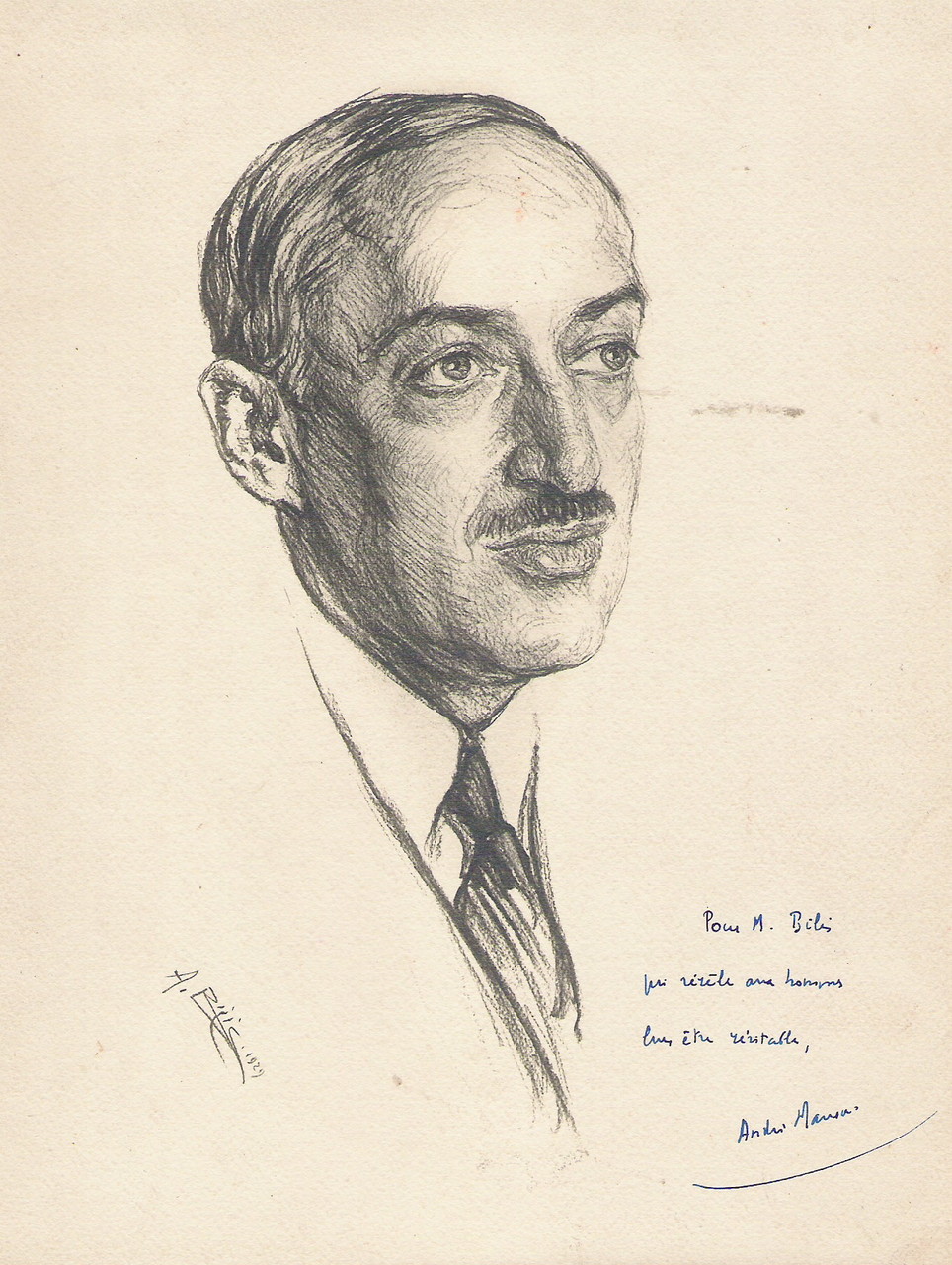  André  Maurois 1929  fusain André Aaron Bilis