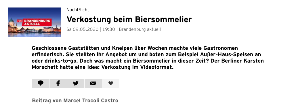 virtuelles Biertasting und live Bierverkostung - biersommelier berlin - Biersommelier Karsten Morschett - rbb