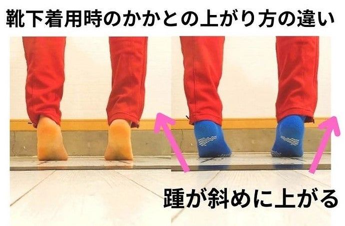 ランニングソックスの違いによる踵の上がり方の比較画像