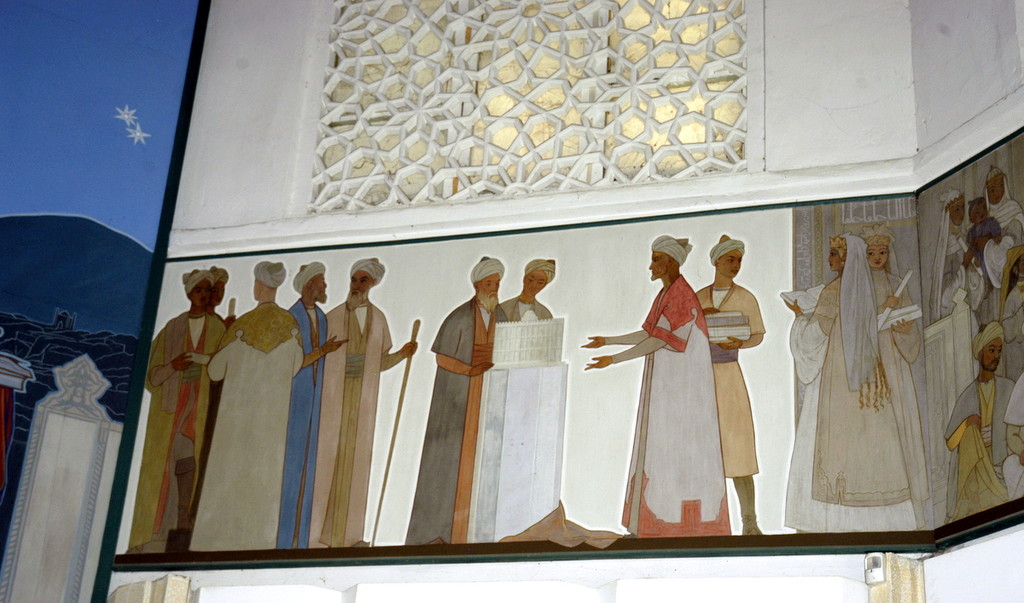 Fresque d'Ulugh Beg et d'Ali Kuschchi, Musée de l'Observatoire d'Ulugh Beg à Samarcande (photo : M.Schvoerer, 2008).