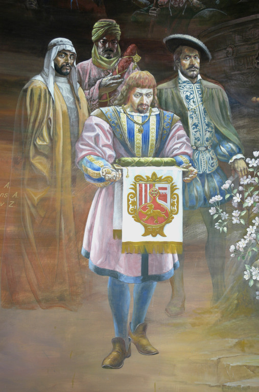 Fresque représentant les timourides, ici l'Ambassadeur d'Espagne, R.Gonzalez de Clavijo, Musée d'Histoire de Tachkent. Peinte en 2001 par A.Alikulov, A.Agahanyans et Z.Gulmetov (photo : Ollagnier, 2008)