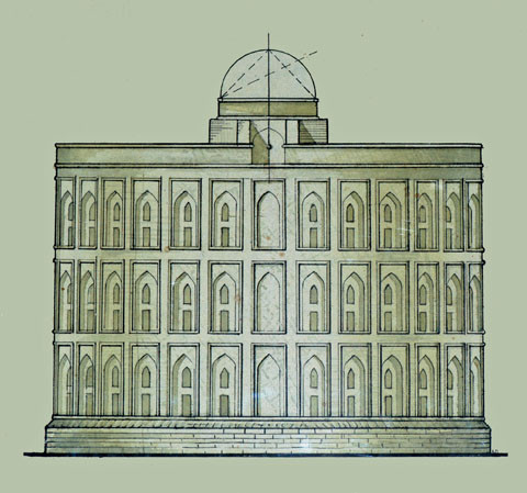 Hypothèse du plan en élevation de l'observatoire réalisé durant les fouilles de 1948