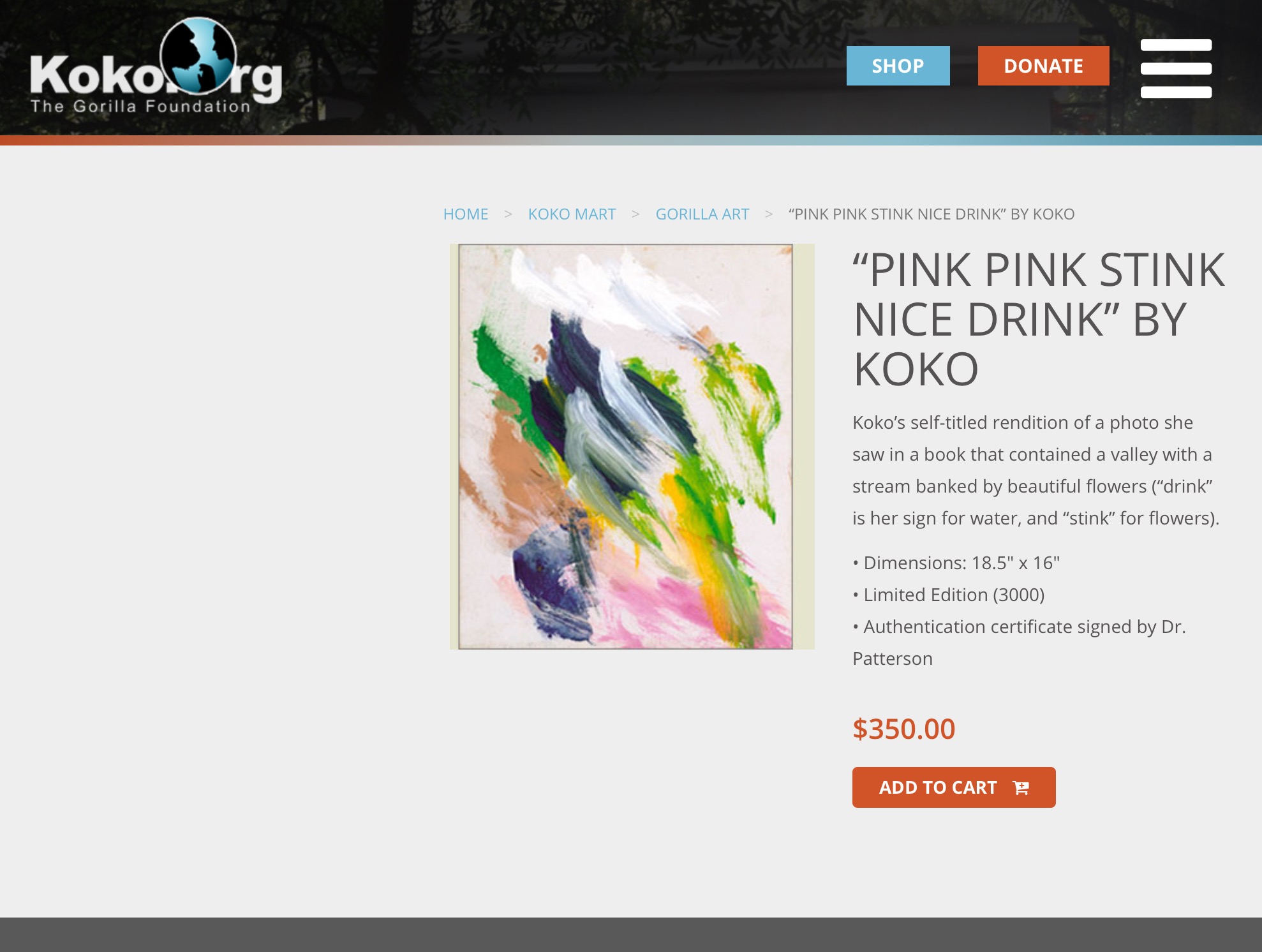 Quelle: The Gorilla Foundation, Woodside, CA. 94062  https://www.koko.org/shop/gorilla-art/pink-pink-stink-nice-drink-by-koko/