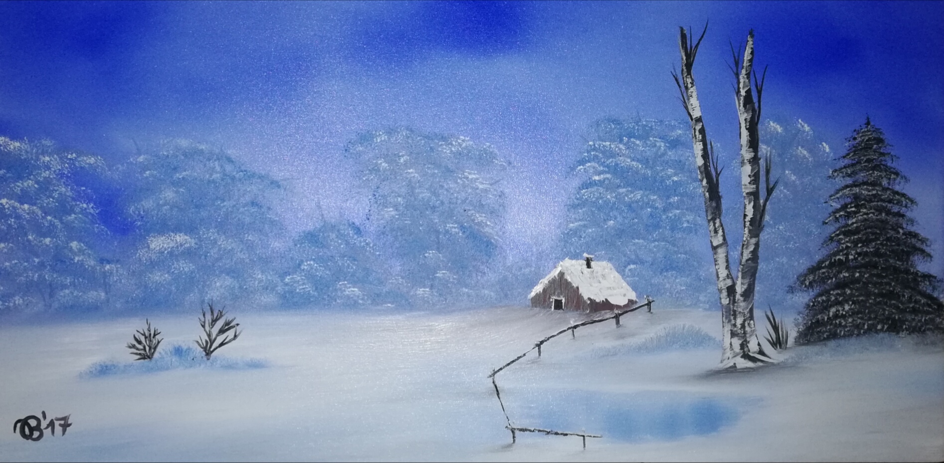 (77)     Winter am See     80 cm x 40 cm