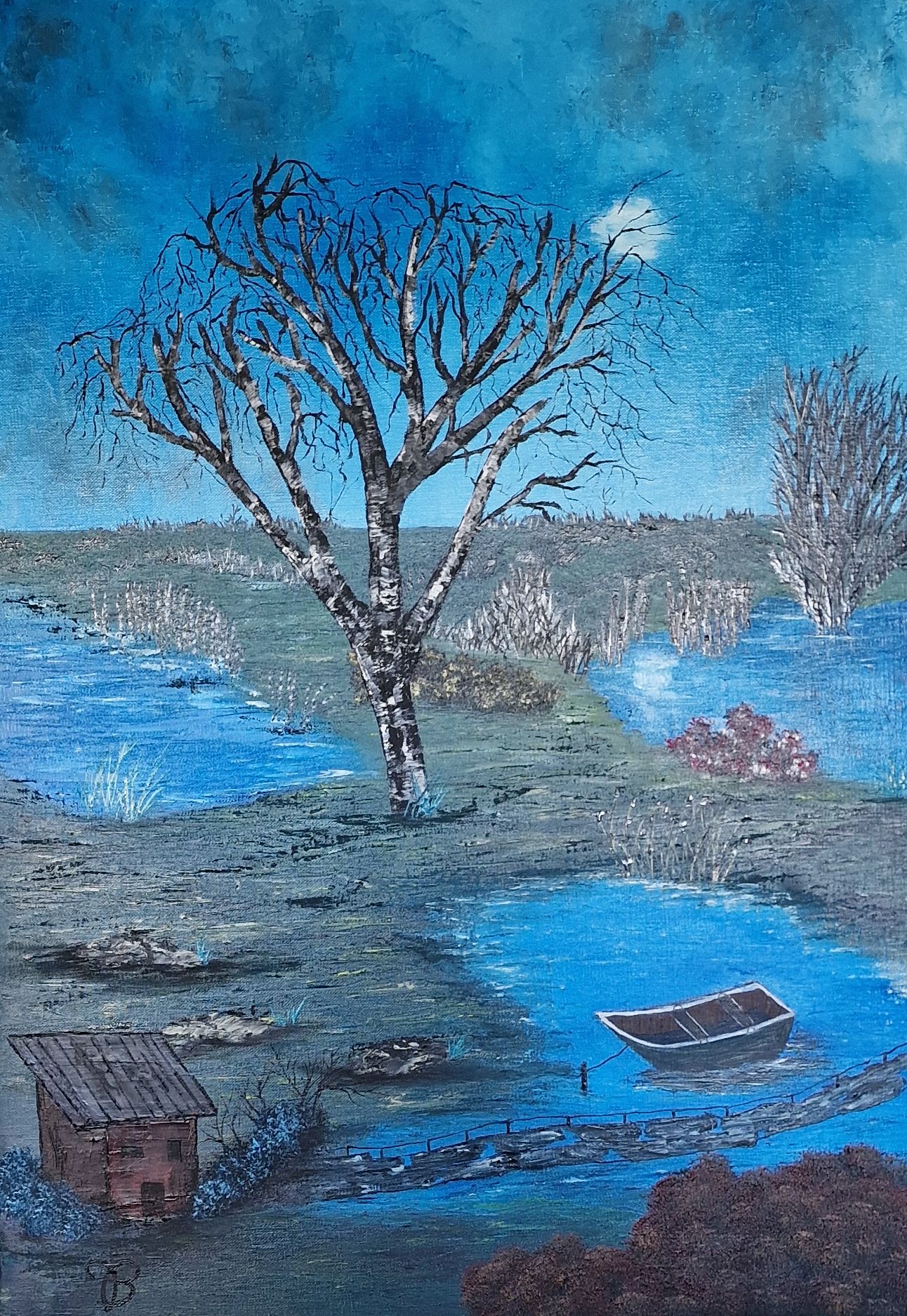 (164)     Abendstimmung am See     50 cm x 70 cm
