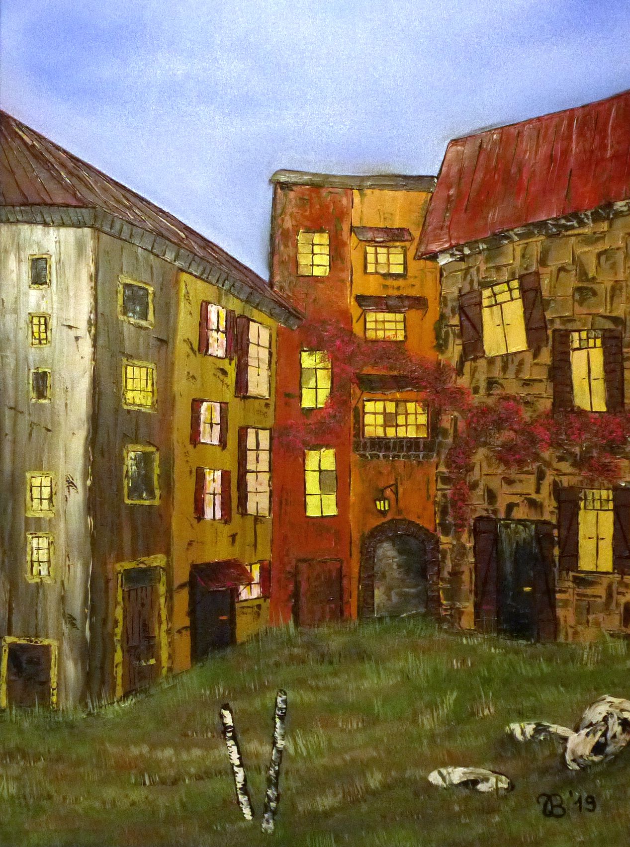 (60)     Hinterhofidylle     60 cm x 80 cm