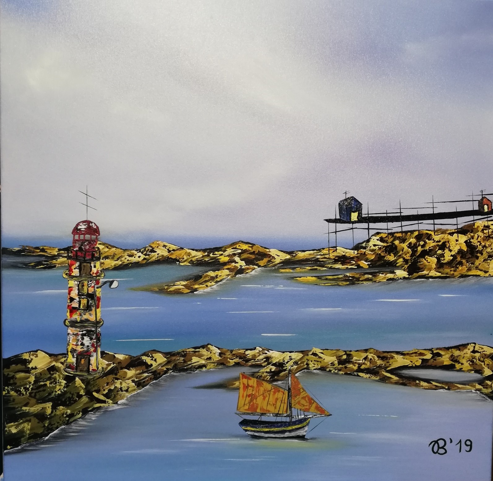 (90)     Fischerhäuschen auf Stelzen     80 cm x 80 cm