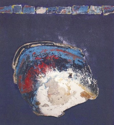 "Blue", 140x130cm, Fundstück / Fieberglas auf Holz | Foto: Gaby Sann 