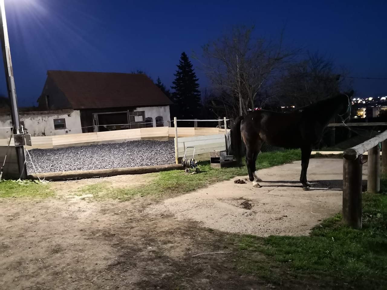 Round Pen und Putzplatz bei Nacht