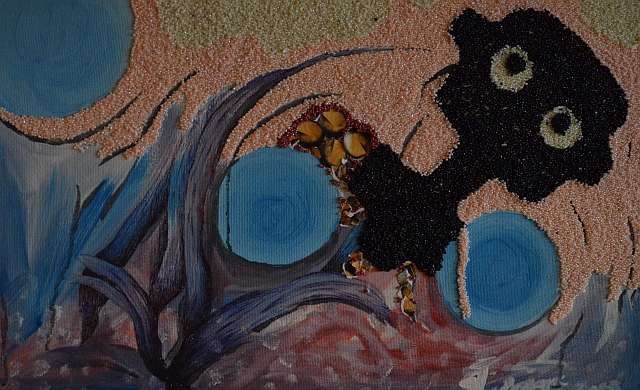 NALA´s Traum, by Selma Iipinge, Acryl Farbe, Perlen auf Hartfaserplatte