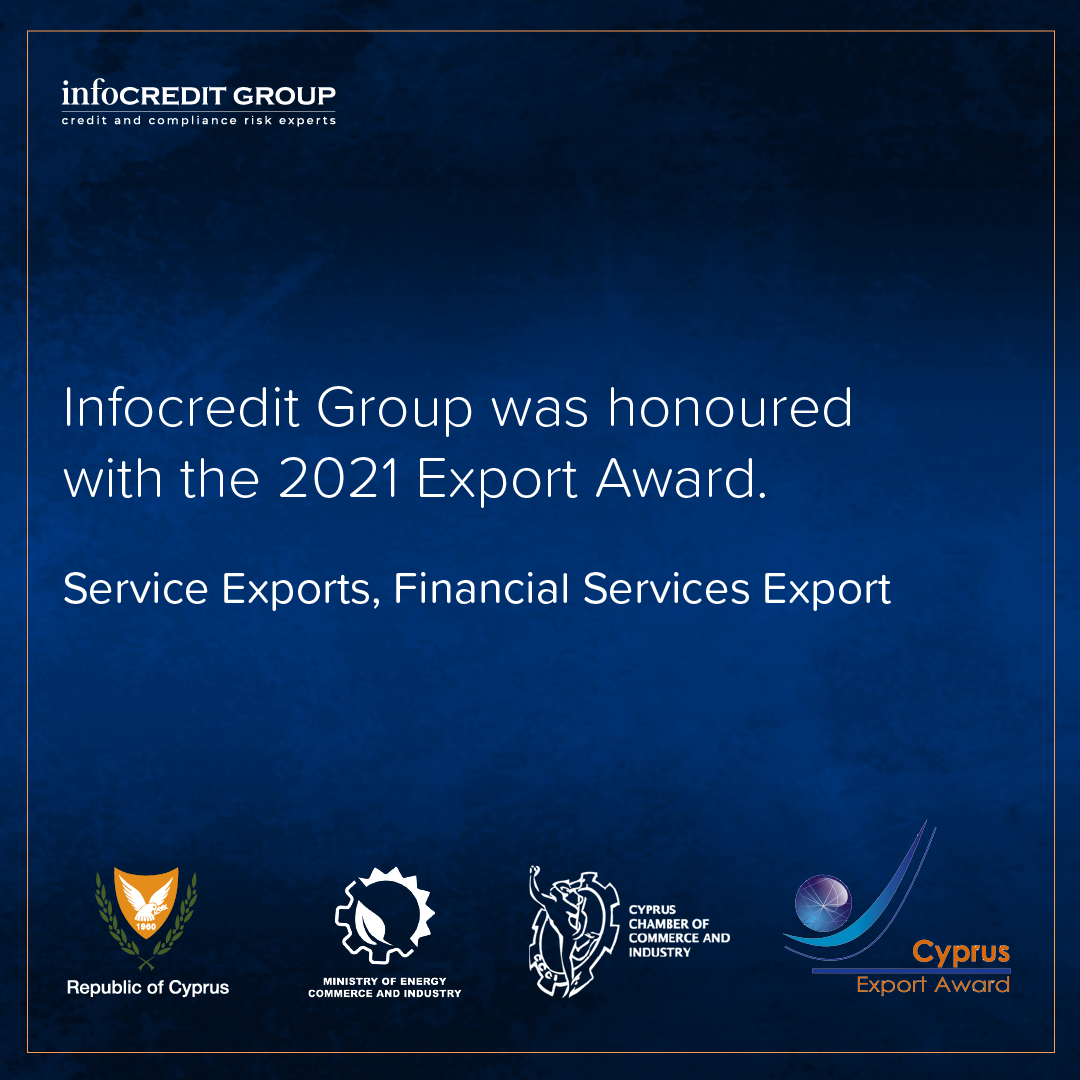 Infocredit Group was the winner in the "Cyprus Export Award 2021" category at the awards of the Ministry of Energy, Commerce and Industry