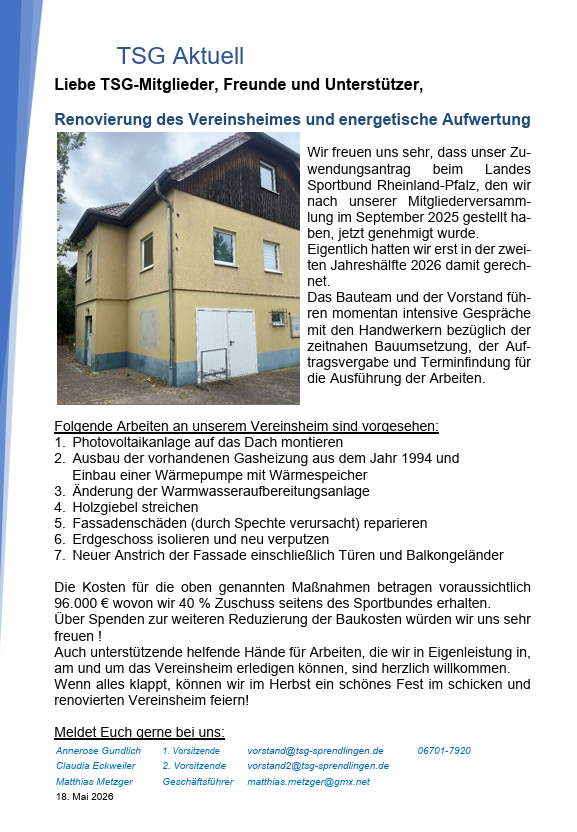 Renovierung des Vereinsheimes und energetische Aufwertung