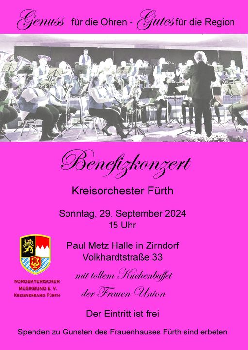 Benefizkonzert gemeinsam mit dem Nordbayerischen Musikbund und der Frauen Union Fürth Land