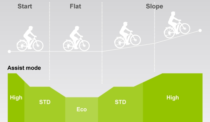 Die Unterstützungsstufen des Yamaha PW-TE e-Bike Antriebs