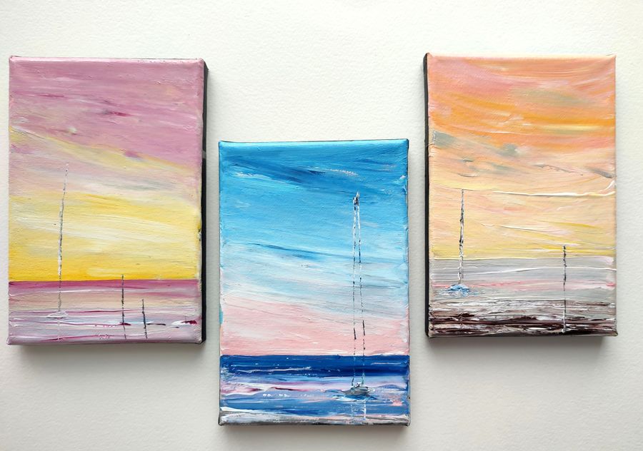 collection-mini-peinture-marine-coucher-soleil-ocean-orange-rose-bleu-charente-maritime-cote-sauvage-ronce-les-bains-artiste-peintre-audrey-chal-royan