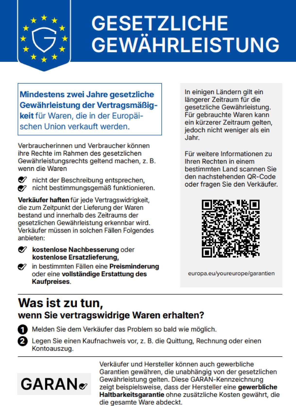 Gesetzliche Gewährleitungslabe der EU im Shop der feopye GmbH
