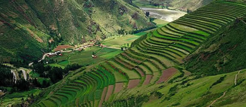 Terrassensysteme im Urubamba Tal in Peru (Quelle: hotelsamblena.com)