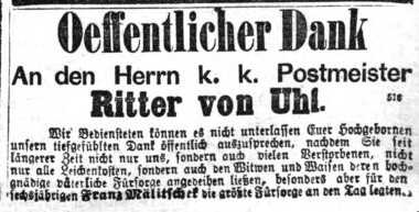 Zeitungsausschnitt betr. Dank an Maximilian von Uhl
