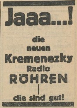 Werbung " Joh. Kremenezky"