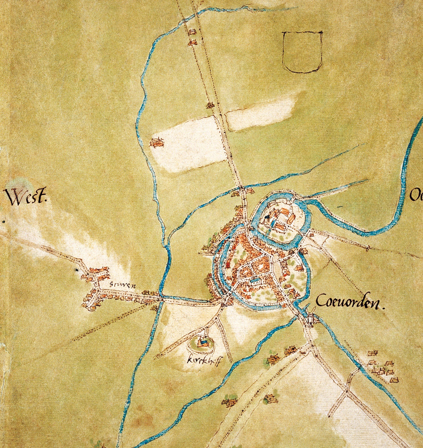 kaart Coevorden omstreeks 1550, getekend door Van Deventer